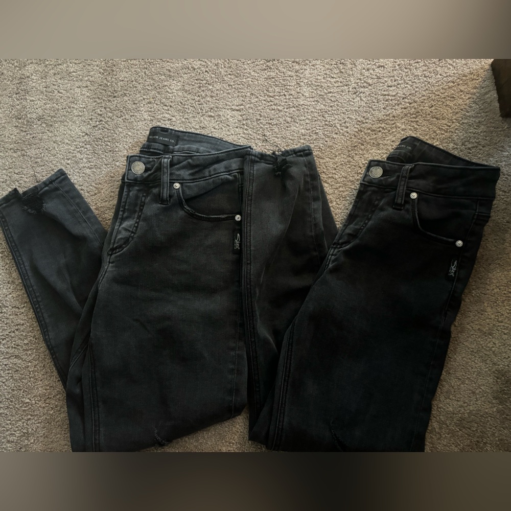 2 pair black distressed Silver jeans